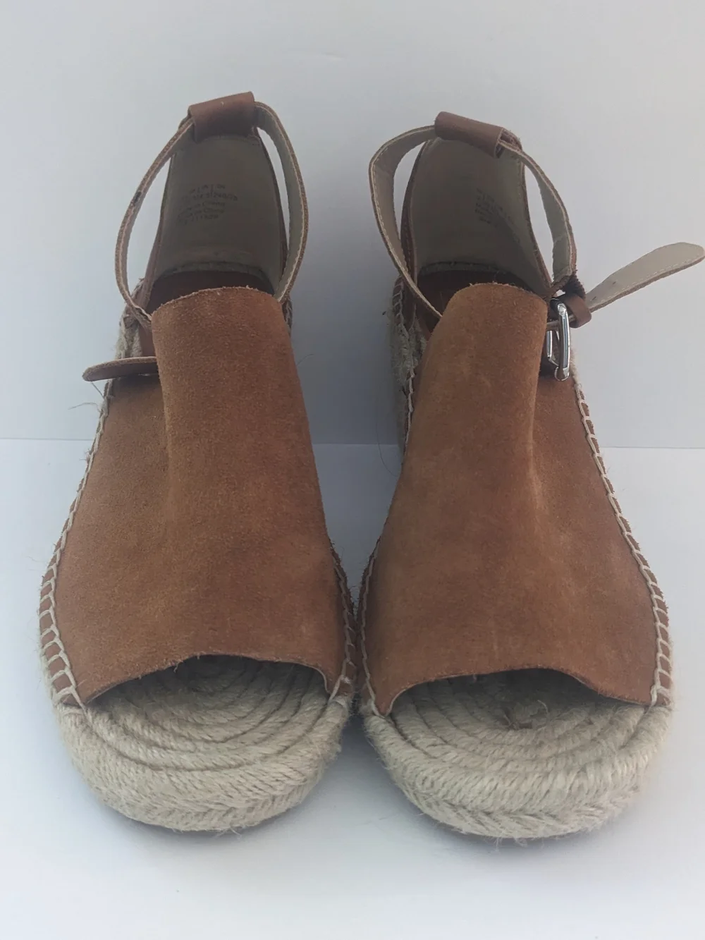 GAP Suede Cognac Espadrille Wedge Sandals with Ankle Buckle 7